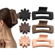 Hair Claw Clips, 6 Pcs Small Hair Clips Women, Matte Claw Clips for Fine, Thin, Medium Thick Hair, Nonslip Square & Flower Mini Claw Hair Clips for Girls 5 CM