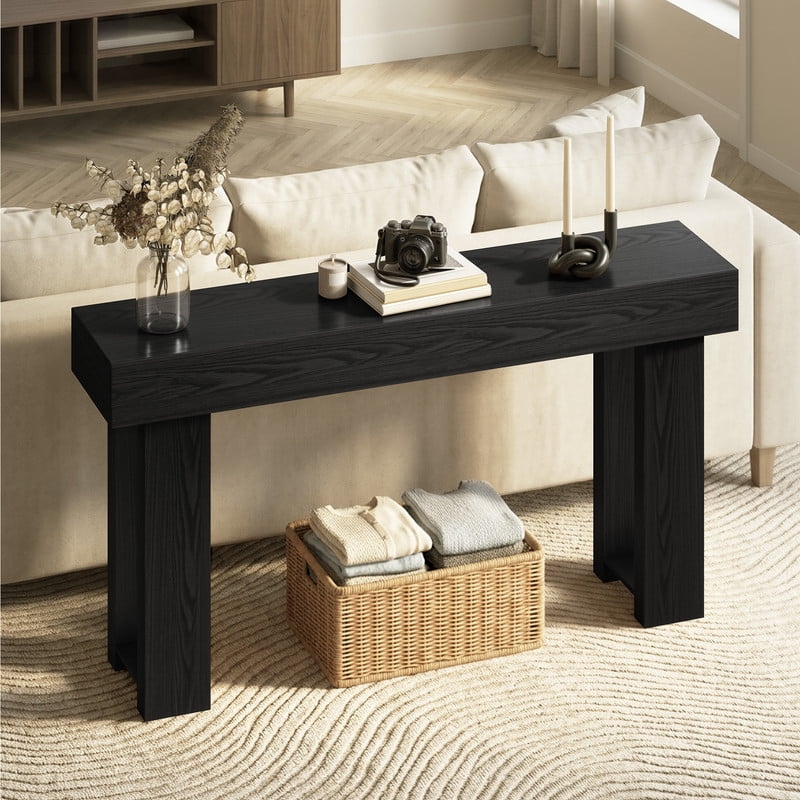 63” Farmhouse Console Table, Narrow Long Sofa Table for Behind Couch, Rustic Wood Entryway Table for Hallway, Living Room & Entrance, Black