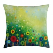 Watercolor Flower Home Decor Throw Pillow Cushion Cover, Retro Round Seasonal Blooms Floret Petal Cloudy Botany Scenery, Decorative Square Accent Pillow Case, 18 X 18 Inches, Green, by Ambesonne