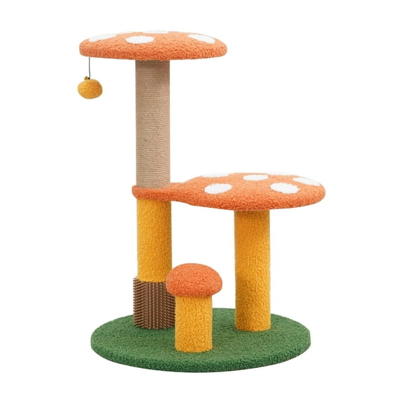 Vibrant Life 3-Level 24.8" Mushroom Stylish Cat Perch with Scratching Post, Orange & Green