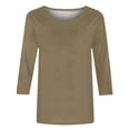 thumbnail image 2 of T Shirts For Women Womens Tops Solid Color Round Neck Slim Seven Point Sleeve T Shirt Top, 2 of 5