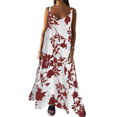 thumbnail image 3 of Vestido Maxi de Verano para Mujer, Sin Mangas, con Tirantes Finos y Cuello en V, Estilo Bohemio, con Estampado Floral, para Vacaciones, Rojo, XXXL, 3 of 10