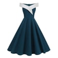 thumbnail image 2 of QSAWXQZ Women's Vintage Off-the-Shoulder Color Block Flared Midi Dress Elegant Sleeveless A Lined Party Dress for Cocktail Wedding Guest L, 2 of 9