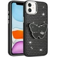 thumbnail image 2 of For iPhone 11 (XI6.1) Butterfly Moveable Grip Stand With Small Diamonds Meta Buttons HQ Hybrid - Black, 2 of 3