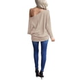 thumbnail image 4 of Sudaderas casuales para mujer, lisas, con hombros descubiertos, mangas de murciélago, grandes, caqui, talla S, 4 of 4