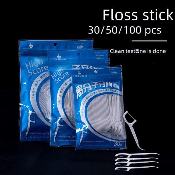 Paquete de 100 unidades de hilo dental de seguridad clásico para limpieza de dientes, hilo dental ultrafino con costura, paquete familiar de 30 unidades en una bolsa
