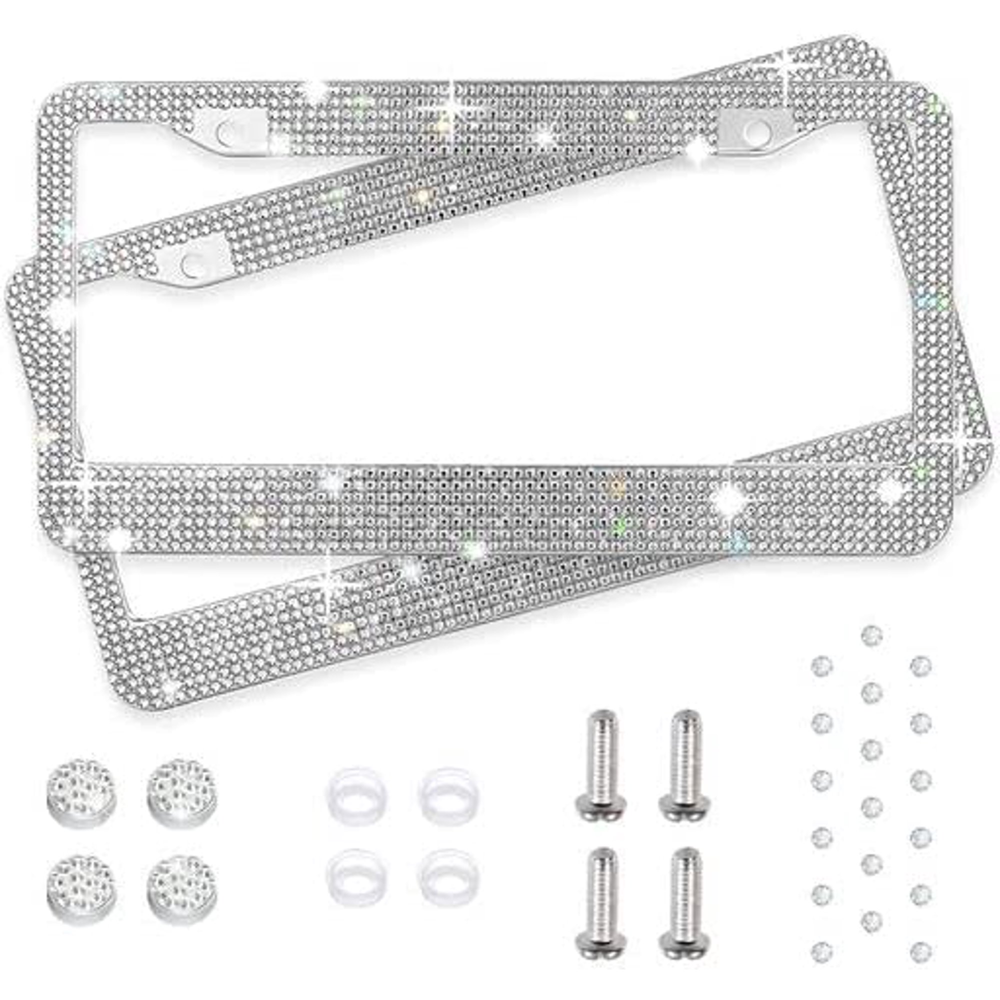 Crystal Bling License Plate Frames for Women-2 Pack Handcrafted