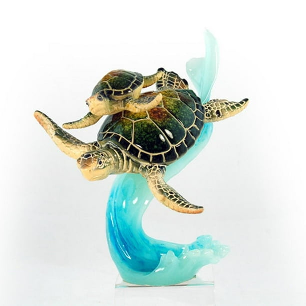 8 Inch Mom and Baby Sea Turtles on Wave Decorative Figurine, Green ...