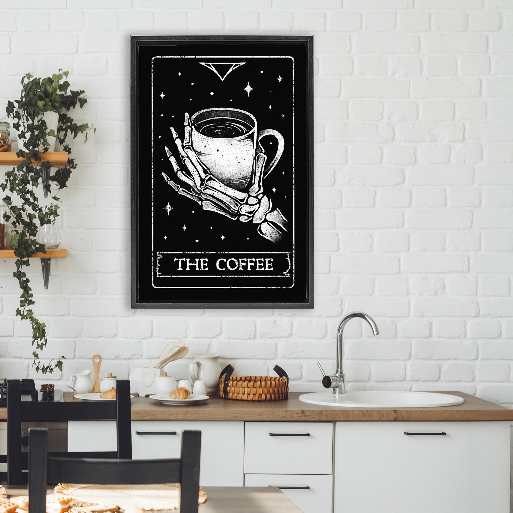 Stupell Industries The Coffee Tarot Card Black Framed Floater Canvas Wall Art, design by EduEly Designs
