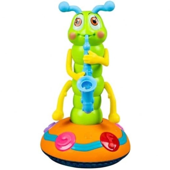 Kids Electric Saxophone Caterpillar Toy, 360° Rotating Dancing Crawling Toy with Light & Music, Toddler Sensory Gift, Plastic