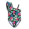 thumbnail image 1 of WEIYLL Girls One Piece Swimsuits Family Matching Set Bikini One Shoulder Blue Bathing Suit for 6-8 Years, 1 of 9