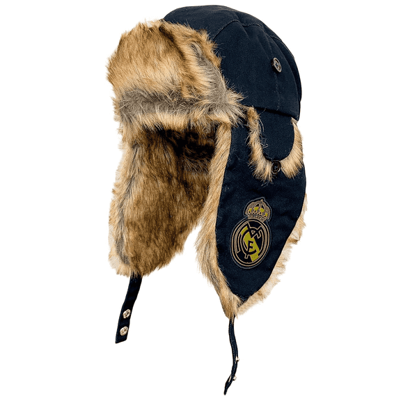 Icon Sports Real Madrid Trapper Hat, Navy Faux Fur, 100% Cotton, OSFM