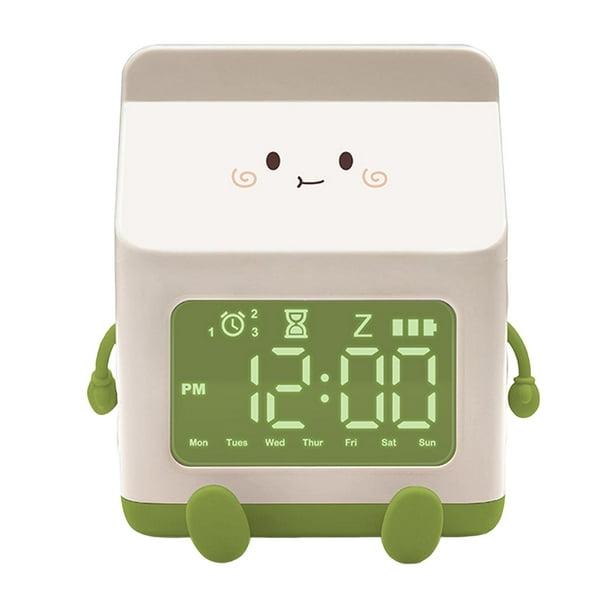 Reloj despertador para dormitorio, reloj de escritorio, pantalla semanal, temporizador silencioso, reloj digital creativo Verde