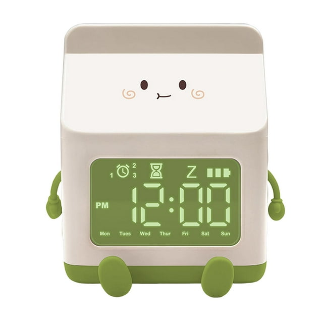 Reloj Despertador para Dormitorio Mayimx Pantalla de Semana Caja de Leche de Dibujos Animados Verde