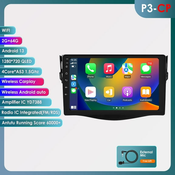 Android 13 Bluetooth Apple Carplay Wifi 2 32GB Car Stereo Radio Head Unit GPS Navigation Player For Toyota RAV4 2006 2007 2008 2009 2010 2011 2012