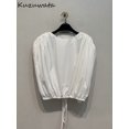 thumbnail image 2 of Kuzuwata - Camisa holgada con cordones y espalda descubierta para mujer, color liso, sencilla, combinable, con hombros caídos, blusas japonesas sin cuello y con cordón, 2 of 5