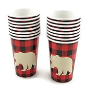Bear Plaid Party Cups - 16 Set for Lumberjack Themed Birthday and Baby Shower Supplies