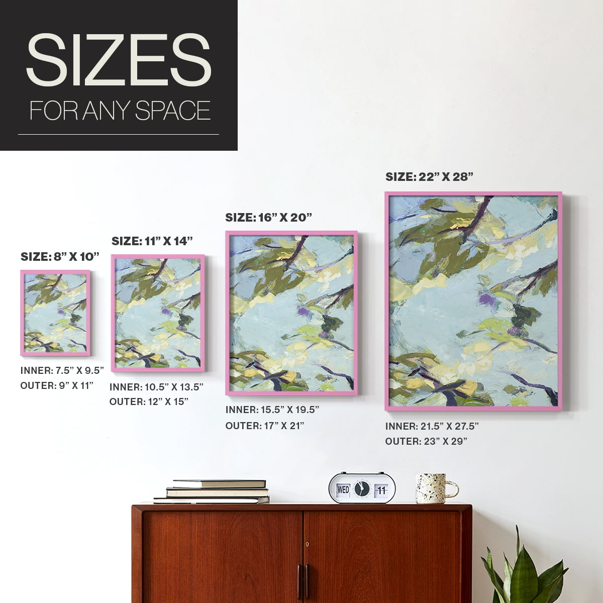 Aqua Sky Framed Print in Pink Solid Wood Framed Print No Nail Hanging