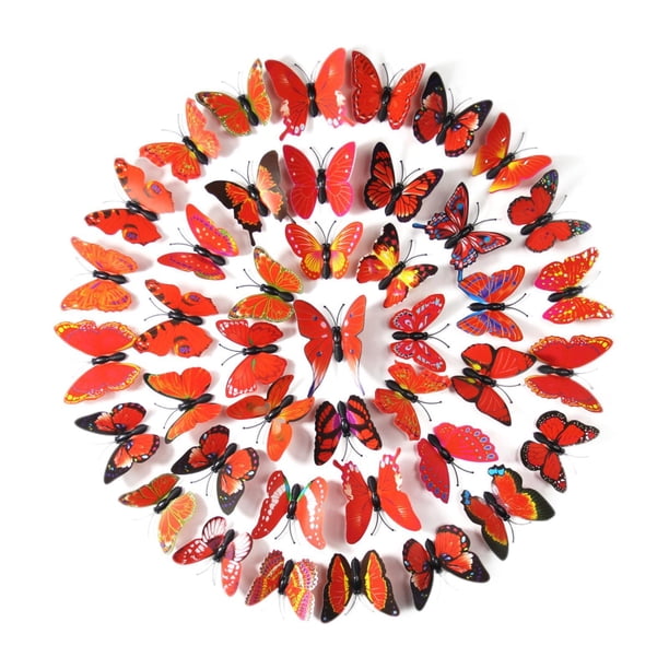 200 pegatinas de mariposas 3D voladoras para decoración de pared, mariposas de PVC para manualidades. Rojo