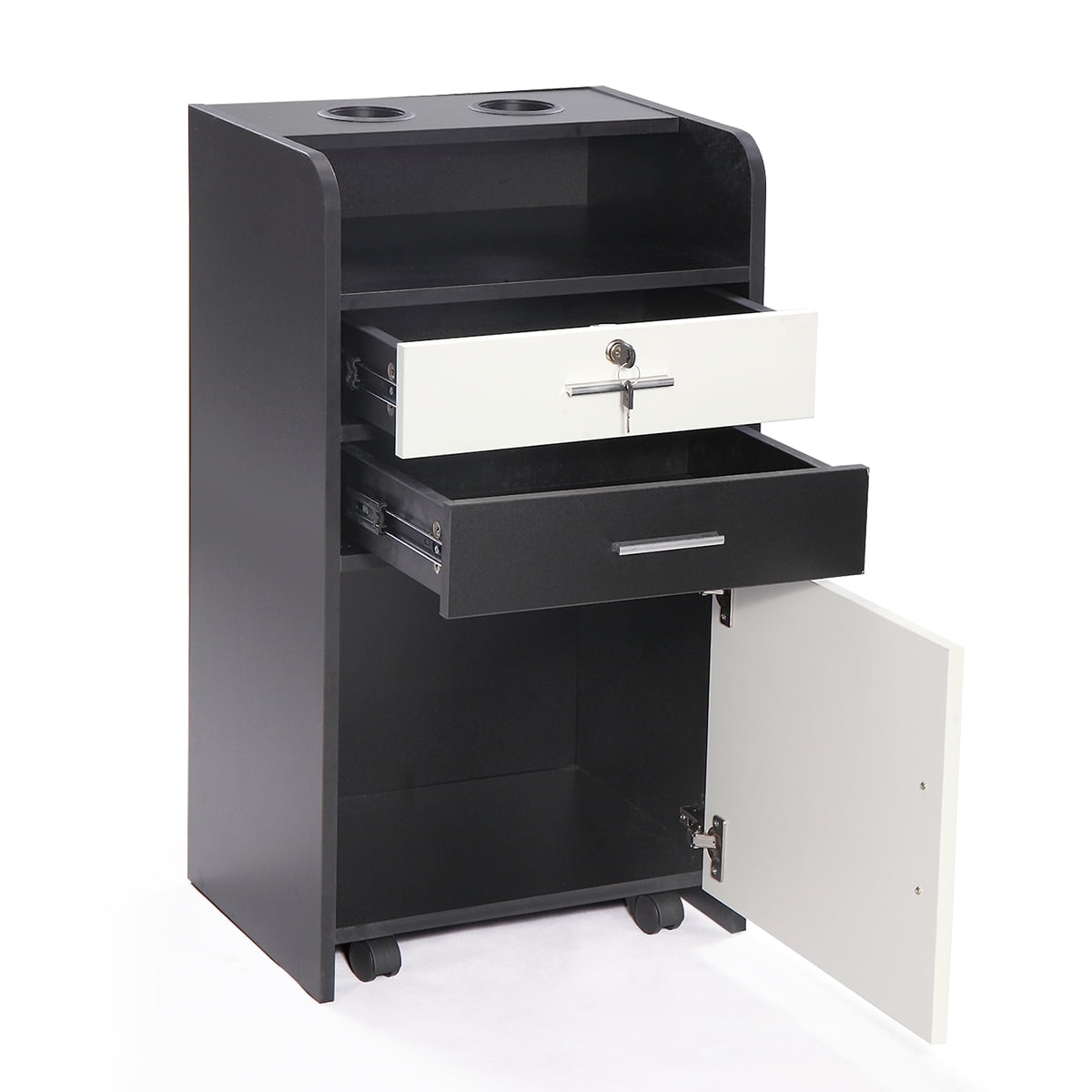 Kepooman Salon Styling Station Cart, Makeup Beauty Spa Equipment Side Table with Wheels - Black & White Kepooman Salon Styling Station Cart, Makeup Beauty Spa Equipment Side Table with Wheels - Black & White