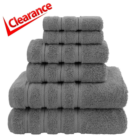 American Soft Linen Gray Towel Set 100% Turkish Cotton Towels for Bathroom 6 Piece