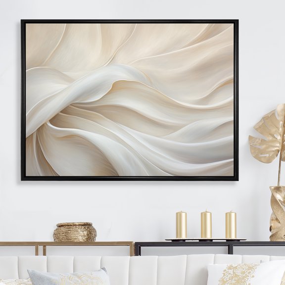 Designart "Flowing White Silk Stream" Fashion Floater Framed Wall Decor