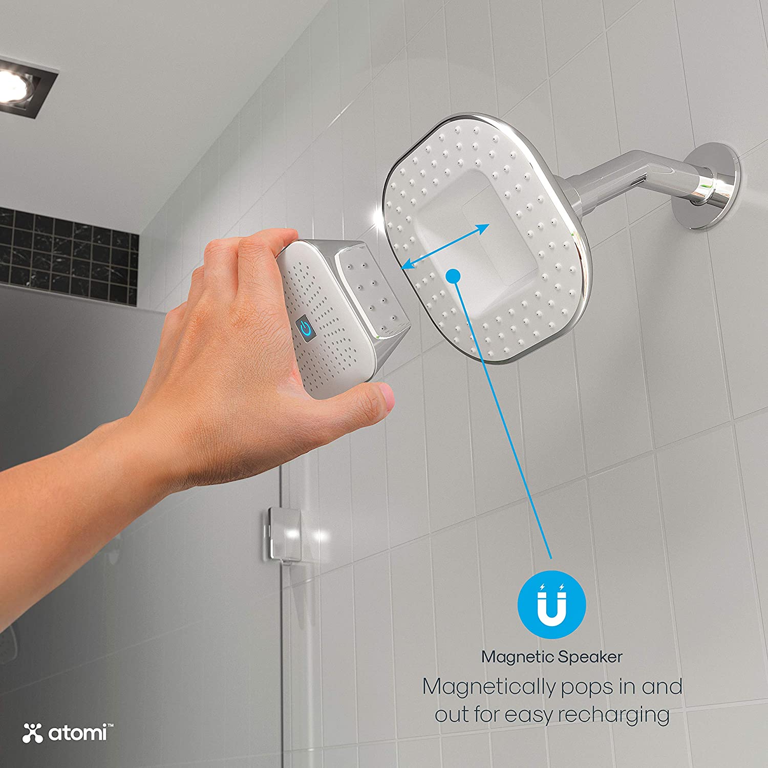 Atomi 4.9” White Showerhead With Removable, Magnetic Bluetooth Speaker – AT1490, 1 Pk - image 6 of 8