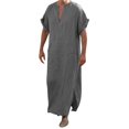 thumbnail image 2 of Bohemian Loose Mens Maxi Kaftan, Split Hem Pocket Linen Long Robe, Soft Breathable Fabric for Resort Wear, Travel and Home Casual Outfits Dark Gray S, 2 of 6