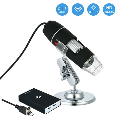 Wireless Digital Zoom Microscope Handheld Magnifier 0.3MP Camera 8-LED Light Magnifying Glass1000X Magnification for iOS/Android Phone Tablet with