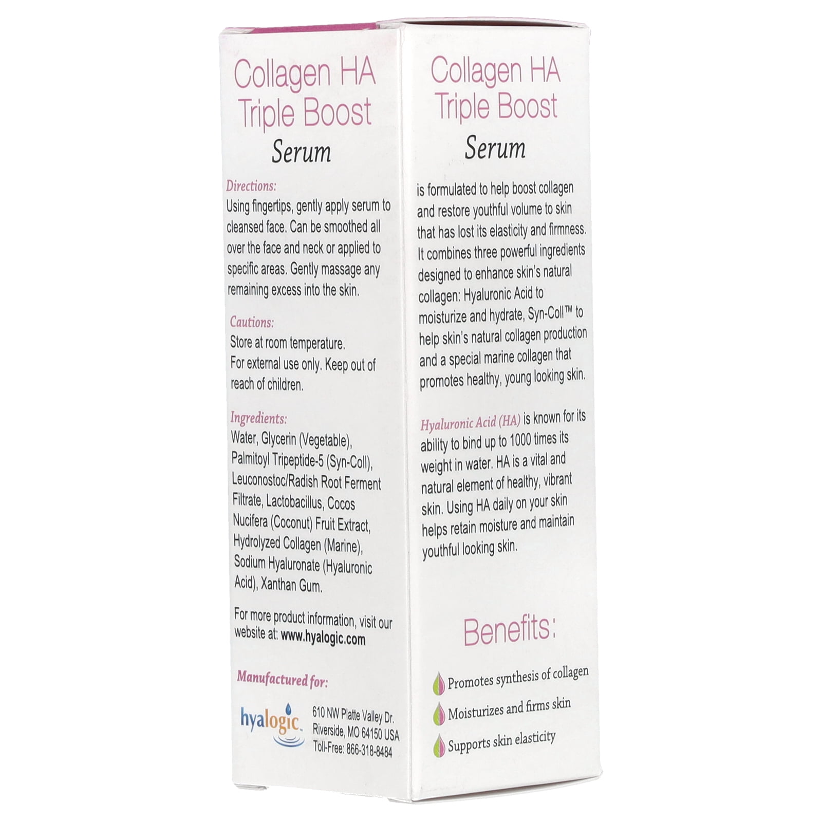 Hyalogic Collagen HA Triple Boost Serum With Syn-Coll & Collagen, Fragrance Free, 0.47 fl oz (13.5 ml)