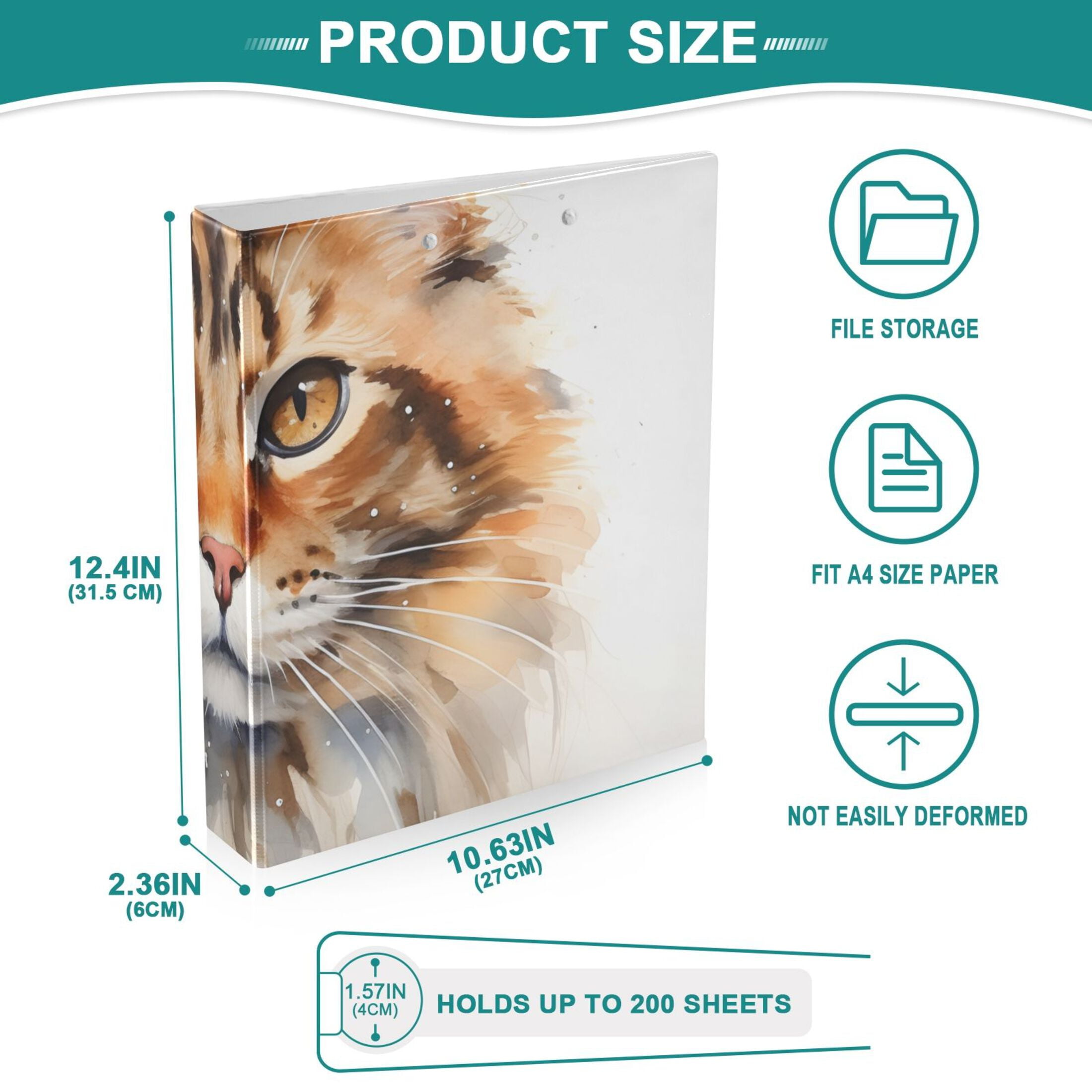 Burdine Cat File Folder 3 Ring Binders 1.5 inch Hardcover File Folders with Interior Pockets A4 Size Organizer for School Office Hospital