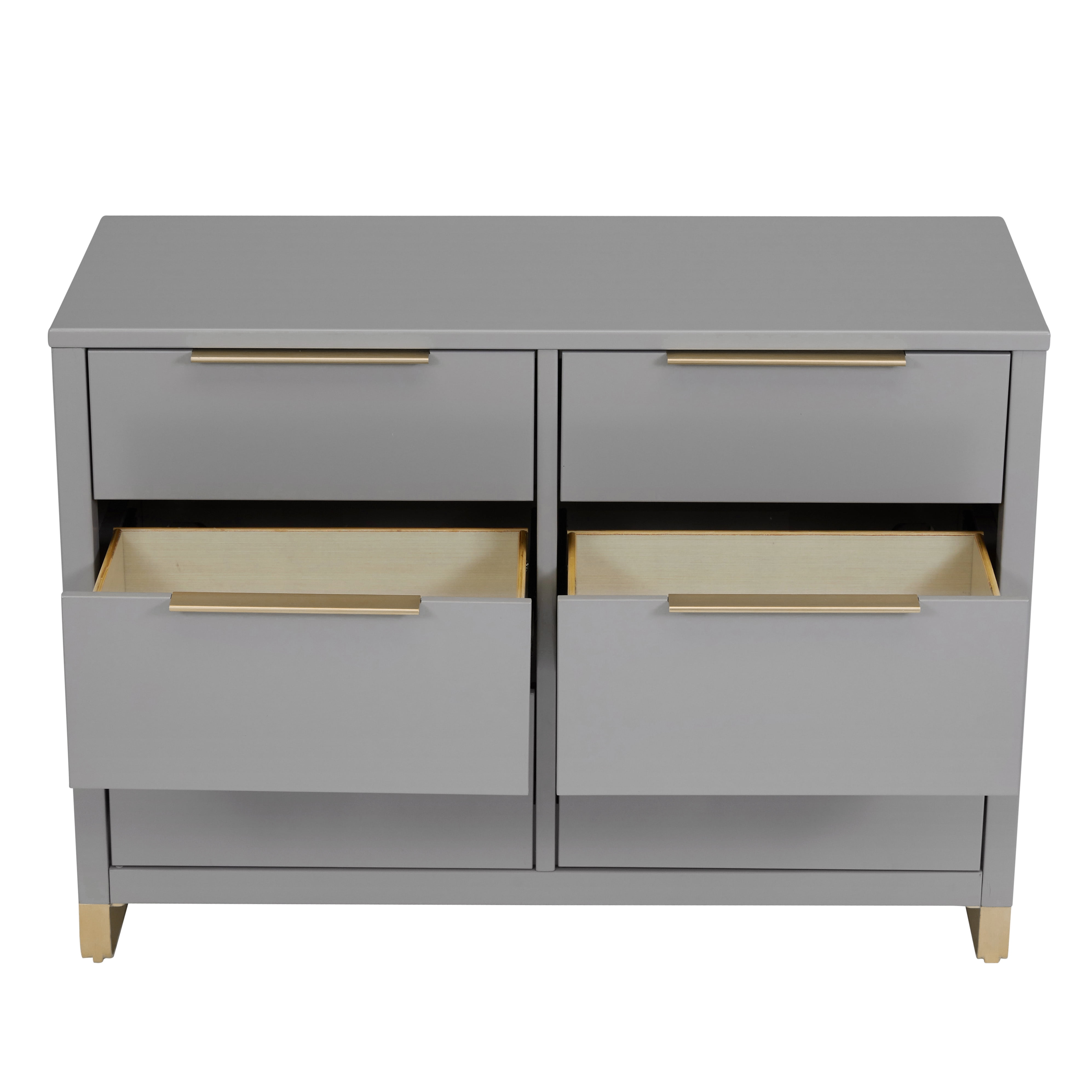 MoDRN Glam 6 Drawer Dresser, Grey with Satin Brass