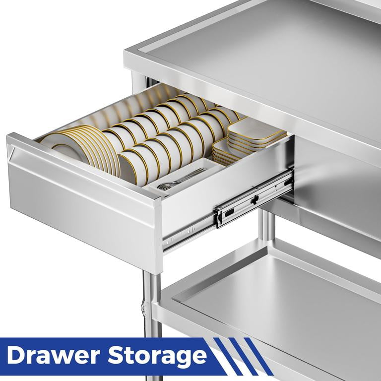 Dapmiu 39.37" Freestanding Stainless Steel Utility Sink with Drawer & Bottom Shelf, Commercial Kitchen Sink with Faucet