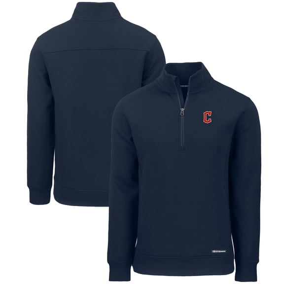 Men's Cutter & Buck  Navy Cleveland Guardians Roam Eco Recycled Quarter-Zip Pullover