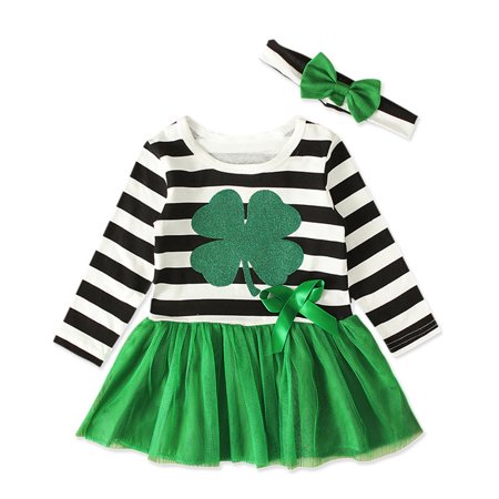 

EHTMSAK Infant Baby Toddler Children Girl Outfits St Patrick s Day Clothing Set Long Sleeve Striped and Set with Headband Green 6M-4Y 80