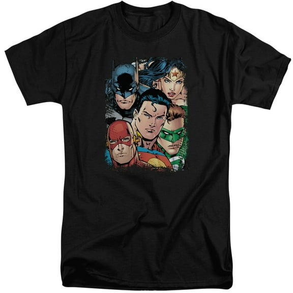 JLA Justice League Up Close And Persona Long Sleeve Adult Tall Black