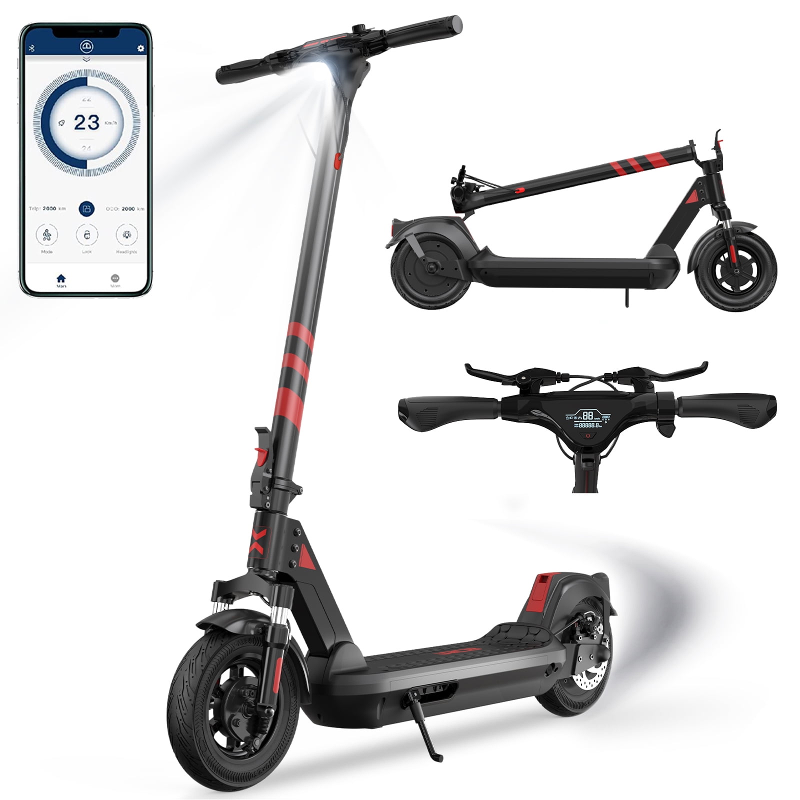 RCB Electric Scooter Adults, Double Shock Absorption, 500W Motor, 20 Miles & Max Speed 18MPH, 10" Inner Honeycomb Folding E-Scooter with APP and Waterproof Certified - Walmart.com