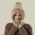 thumbnail image 2 of Women's Outdoors Windproof Scarf Hat, 3 in 1 Winter for Women, Warm Knitted Face Mask Hat Cap Scarf Khaki Free Size, 2 of 2