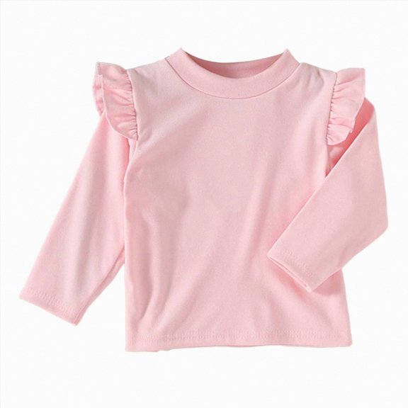 larppty Toddler Girl Ruffle Long Sleeve T-Shirt Top Tee for Spring/Fall(6-12 Months)