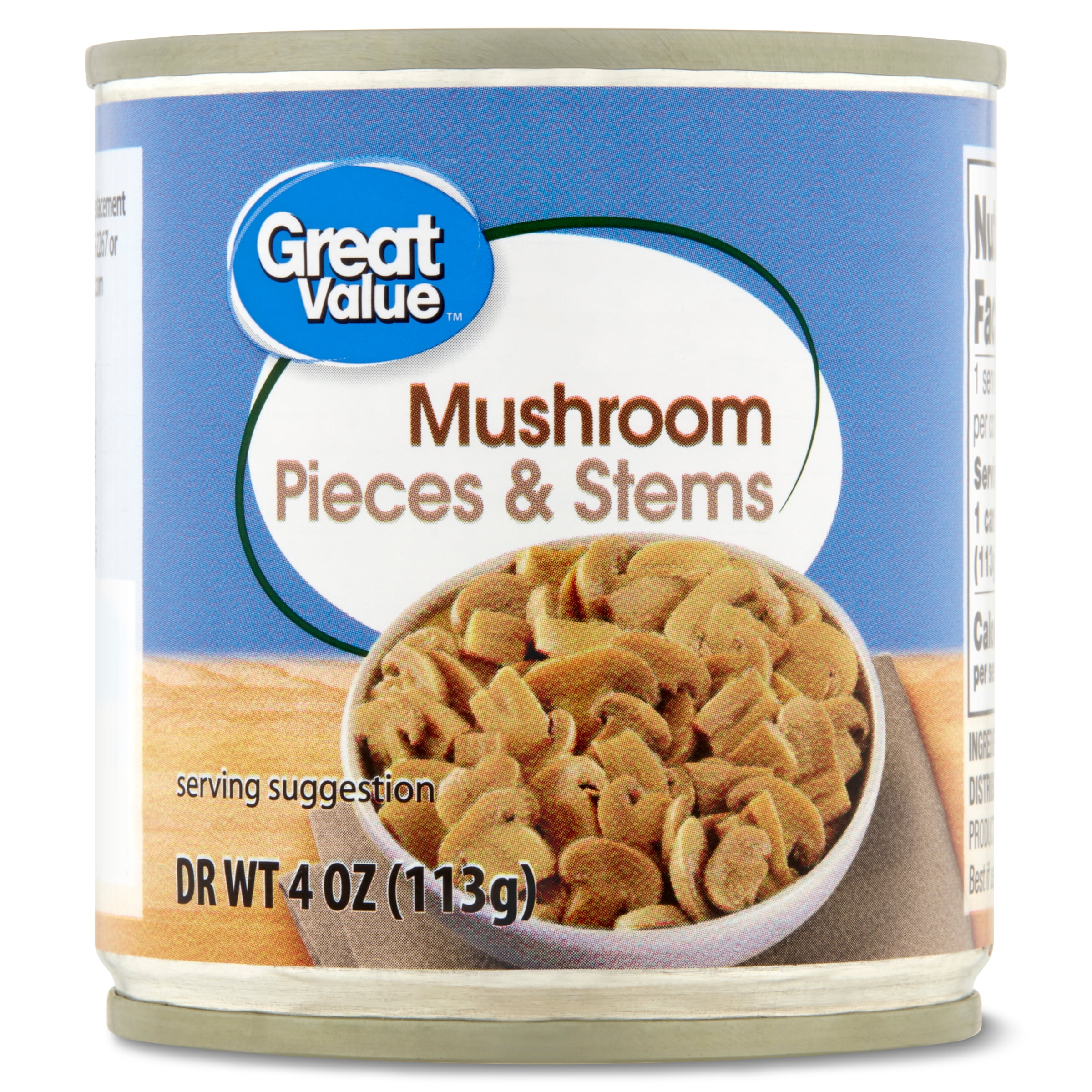 Great Value Mushrooms Pieces And Stems, 4 oz, Can