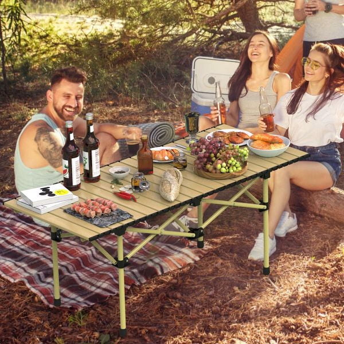 Folding Camping Table, Portable upgraded carbon steel Table with Carry Bag Heavy Duty, Lightweight Foldable Camp Table for Outdoor, Large Table for Picnic Barbecue Grill Beach Patio, 4-6 Person