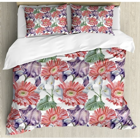 Watercolor Duvet Cover Set Gerbera Calla Pattern Floral