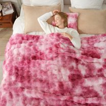 Faux Fur Throw Blanket for Couch, Bubble Plush Blanket Queen Size, Fuzzy Soft & Thick Blanket for Bed Sofa Living Room, 90x90 Inches Tie-dye Pink