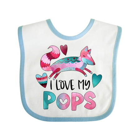 

Inktastic I Love My Pops Pink and Blue Fox with Hearts Gift Baby Boy or Baby Girl Bib