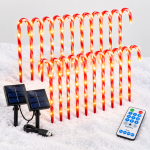 24 Pack Solar Candy Cane Lights With Remote Outdoormas Decorations
