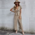 thumbnail image 2 of Combinaison Large en Coton à Manches Courtes pour Femmes Nœud Cropped Palazzo Pants Romper, 2 of 6