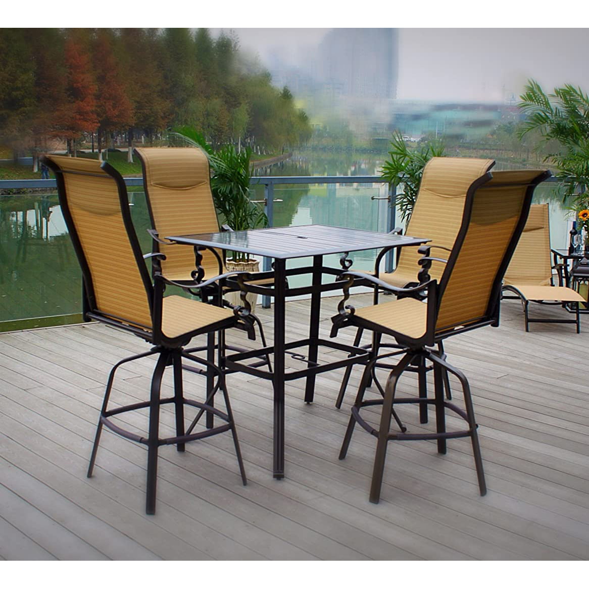 Pebble Lane Living Set of 8 Premium Wicker Patio Bar Swivel Stools with Back and Arms 