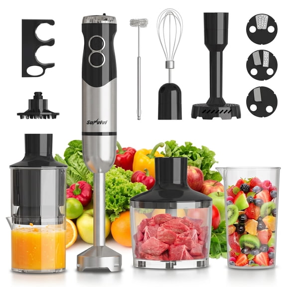 SUNVIVI 10-in-1 Immersion Blender Hand Blenders Set, 1000W Hand Stick Blender with 12-Speed, 860ml Chopper, Potato Masher, Whisk, Juicer, Frother for Soup, Baby Food and Smoothies, Black