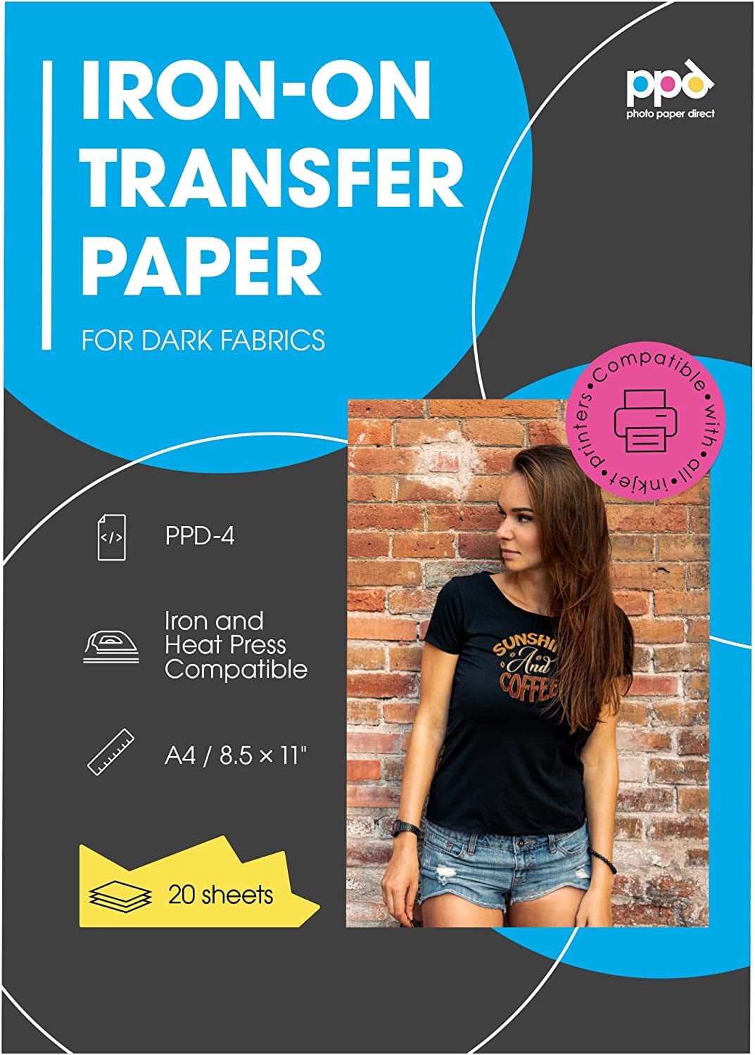 Photo Paper Direct T-Shirt Transfer Paper, 8.5" x 11", 20 Sheets for Dark Fabric