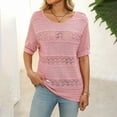 thumbnail image 2 of Women's Floral Crochet Short Sleeve Top with Round Neck Hollow Out Design Breezy Knit Blouse for Beach Vacation, 2 of 8
